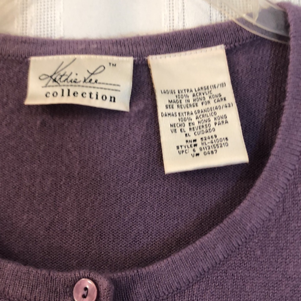 Vintage Kathie Lee Lavender Sz L Pit to Pit 22 3/4” Cardigan Sweater Acylic Soft - Picture 2 of 15